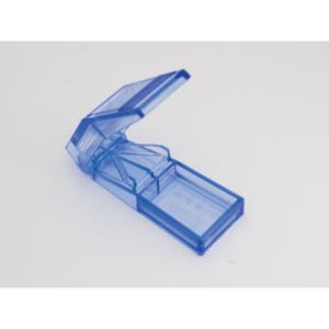 Apex Pill Splitter, V-Shaped Holder with Stainless Steel Blade for All Pill Sizes, Translucent Blue