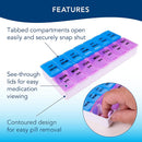 Apex Twice a Day Weekly Pill Organizer with secure snap lids and a contoured design. Moovkart