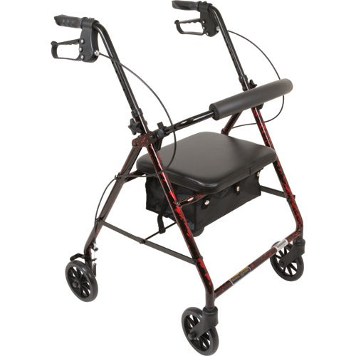 ProBasics Deluxe Aluminum Rollator with 8-inch wheels, padded seat, and backrest for enhanced comfort and stability. Moovkart.