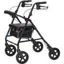 ProBasics Deluxe Aluminum Rollator in Blue Flame, featuring 8-inch wheels, ergonomic hand brakes, and a padded flip-up seat. Moovkart