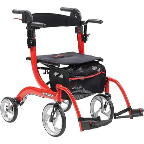 Drive Medical Nitro Duet Rollator Transport Wheelchair, Red