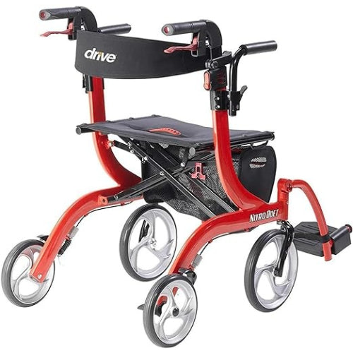 Drive Medical Nitro Duet Rollator Transport Wheelchair, Red