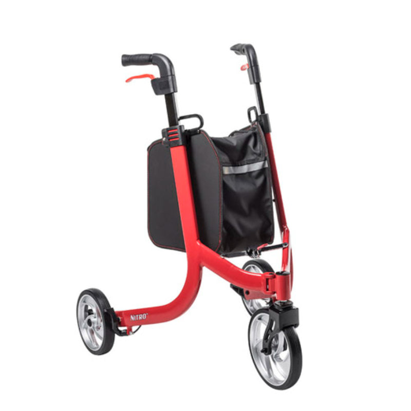 Drive Nitro 3-Wheel Rollator Walker with padded seat and adjustable handles, Moovkart.