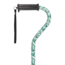Drive Medical Offset Cane with Gel Hand Grip, Green Leaves design, featuring an ergonomic handle, soft gel grip for comfort and stability. Moovkart.