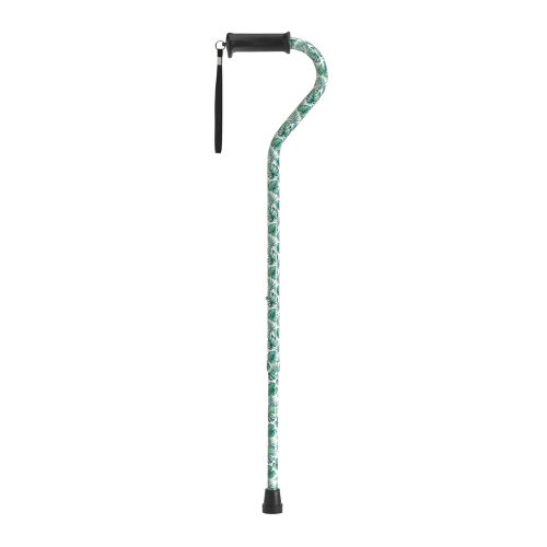 Drive Medical Offset Cane with Gel Hand Grip, Green Leaves