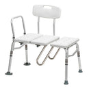 Drive Medical Splash Defense Transfer Bench featuring a reversible setup and adjustable seat height. Moovkart