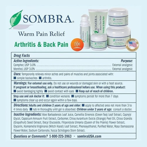 Sombra Warm Pain Relief Gel, 4 oz, Arthritis & Back Pain Relief