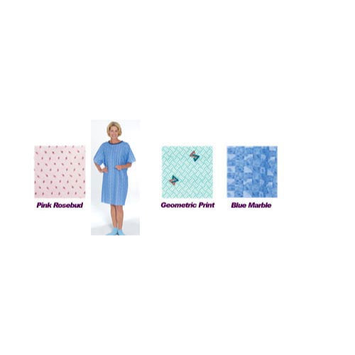 Tie-Back Adult Gown in Blue Marble Print with durable poly-cotton blend,Moovkart