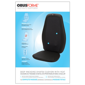 ObusForme Deep Kneading Shiatsu Massage Cushion with Heat, Full Back Coverage, Remote Control Hover