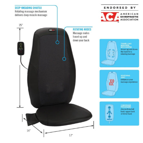 ObusForme Deep Kneading Shiatsu Massage Cushion with Heat, Full Back Coverage, Remote Control