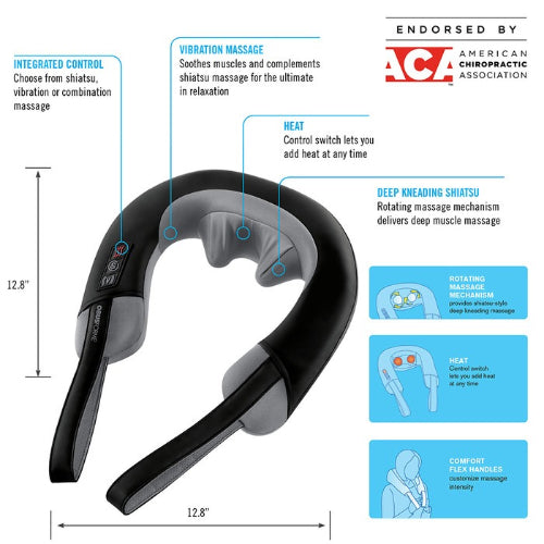ObusForme Shiatsu and Vibration Neck Massager with Heat Therapy, Adjustable Flex Handles