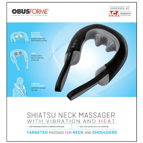 ObusForme Shiatsu and Vibration Neck Massager with Heat Therapy, Adjustable Flex Handles