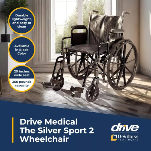 Drive Medical Wheelchair with Dual Axle Detachable Full Arms and Elevating Leg Rests, 16 Inches