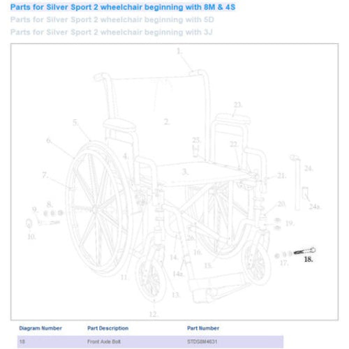 Drive Medical Front Axle Bolt for Silver Sport II Wheelchair, durable and easy-to-install replacement part, Moovkart