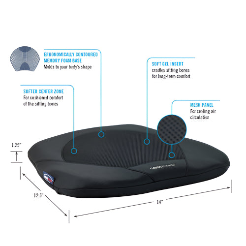 ObusForme Gel Seat Cushion, Memory Foam Comfort for Wheelchairs, Office Chairs and Cars