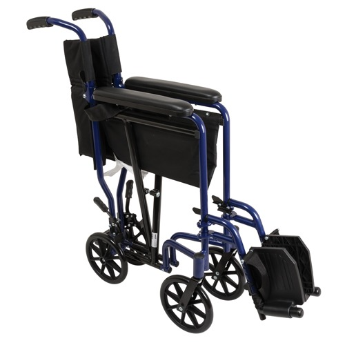 Drive Medical Aluminum Transport Chair with Footrests, Blue