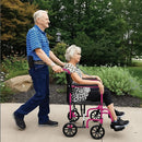 ProBasics lightweight Aluminum Transport Chair with 8 Inch Wheels, Pink, foldable with a seat belt. Moovkart