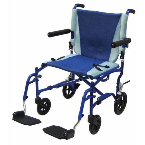 Drive Medical Aluminum Transport Chair with Blue Frame, Blue Upholstery, 19 Inches