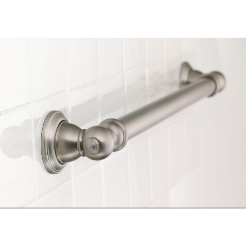 Moen Kingsley 18-Inch Grab Bar in Brushed Nickel features an elegant design and is ADA-compliant. Moovkart.