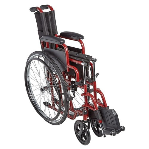 Ziggo Lightweight Folding Wheelchair, 14-Inch Seat, Red, Adjustable with Flip-Back Arms