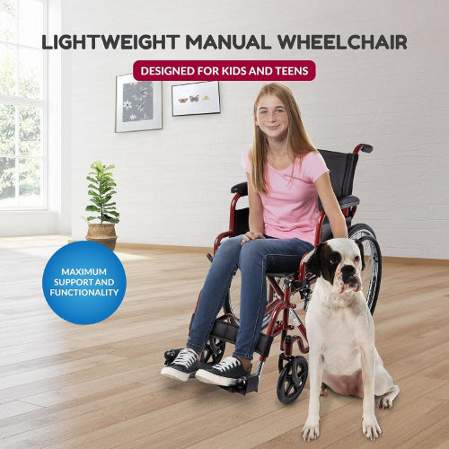 Ziggo Lightweight Folding Wheelchair, 14-Inch Seat, Red, Adjustable with Flip-Back Arms