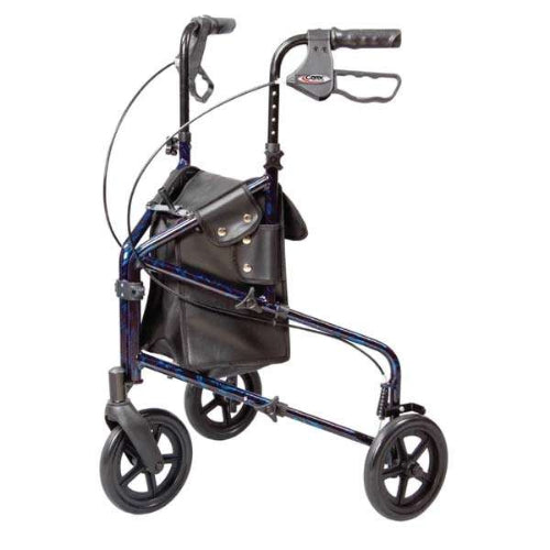 Carex Trio Roller Walker with lightweight, foldable frame, locking brakes, and storage bag for easy mobility. Moovkart.