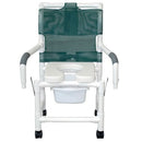 MJM International Shower Chair with 18 inches Soft Seat, Drop-Arm Design, Square Commode Pail. Ideal for comfort and convenience, Moovkart.