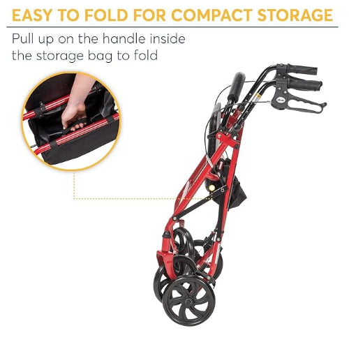 Drive medical Four Wheel Walker Rollator with Removable Back Support, Red