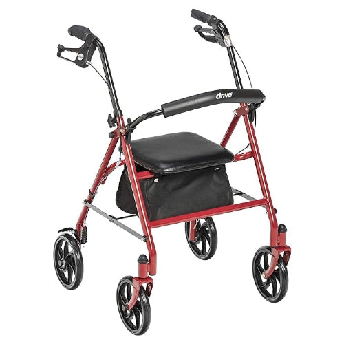 Drive medical Four Wheel Walker Rollator with Removable Back Support, Red