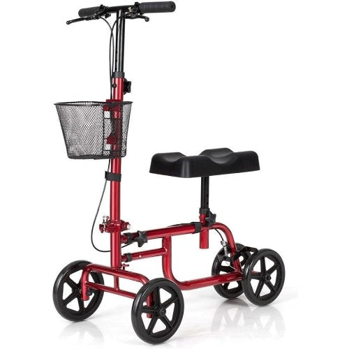 Foldable Knee Walker with Basket and Dual Brakes, ergonomic knee pad, 8-inch wheels for easy maneuverability, ideal for recovery and rehabilitation, Moovkart