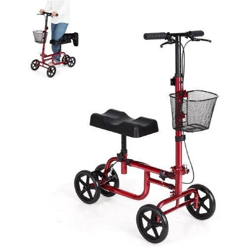 Foldable Knee Walker With Basket and Dual Brakes