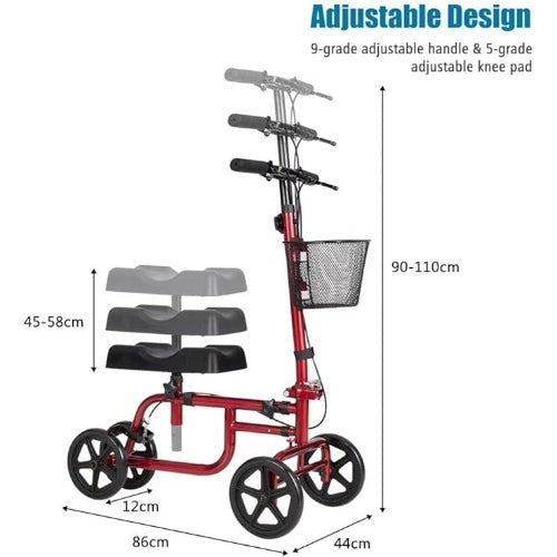 Foldable Knee Walker With Basket and Dual Brakes