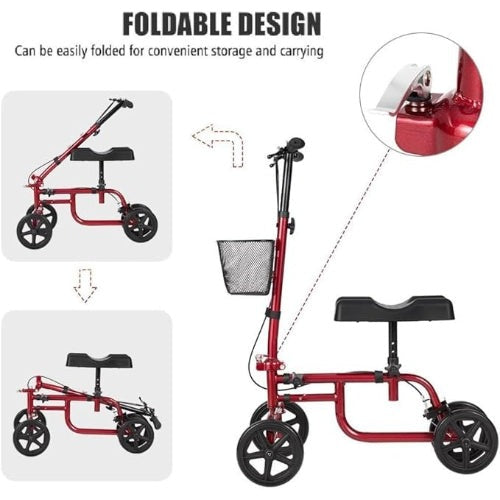 Foldable Knee Walker With Basket and Dual Brakes