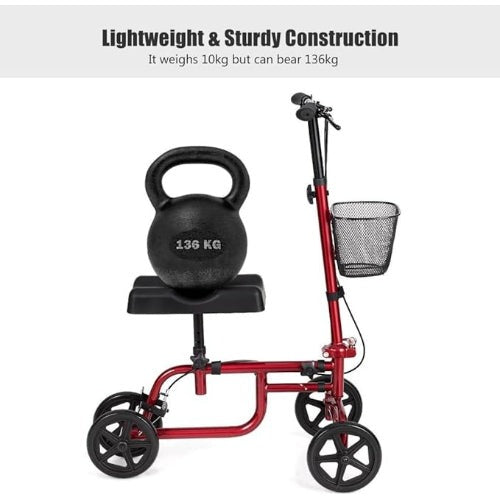 Foldable Knee Walker With Basket and Dual Brakes
