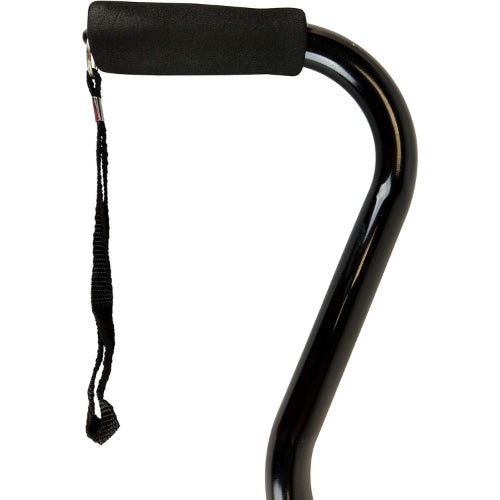 BlueJay Offset Handle Cane with Soft Foam Grip, Black with Strap