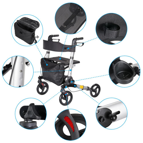 AGK Aluminum Rolling Walker with 2 in 1 Design, Dual Braking System