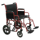 Drive Medical Bariatric Transport Wheelchair with red frame and swing-away footrests,22-inches at Moovkart! 
