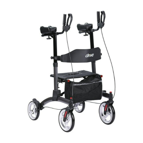 Drive Medical Elevate Upright Walker, Gray with ergonomic armrests and foldable design. Moovkart