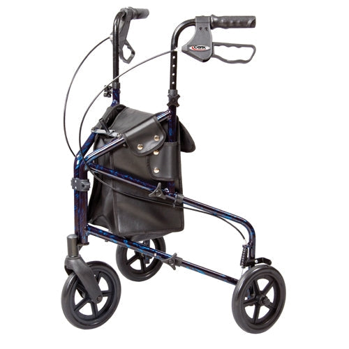 Carex Lightweight Trio Rollator Walker with locking hand brakes, spacious storage bag, and adjustable height handles, Moovkart
