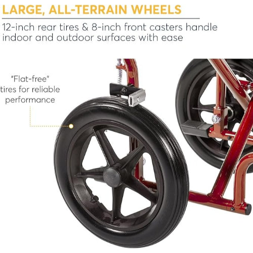 Drive Medical Expedition Aluminum Transport Chair with Loop Locks, Red
