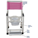 MJM International Superior Shower Chair with Folding Footrest, Square Pail, 3 inches Twin Casters, 18 inches Internal Width, 300 lbs Capacity