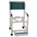 MJM International Shower Chair with folding footrest, 3" twin casters, and 300 lb weight capacity
