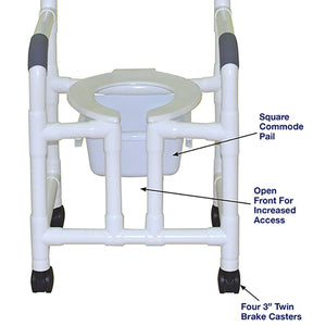 MJM International Shower Chair 3 Inch Twin Casters, True Vertical Open Front , Double Drop Arms and 10 Quarter Slide Out Commode Pail Hover