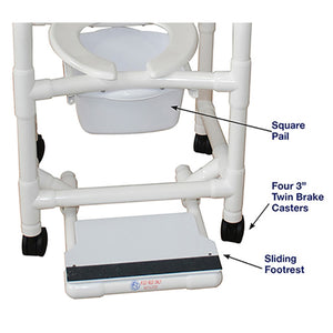 MJM International Shower Chair with Sliding Footrest, 10 Quart Commode Pai, 300 Lbs Capacity Hover