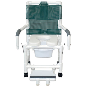 MJM International Shower Chair with 18 Inches Width, Double Drop Arms, and Commode Pail, 300 lb Capacity Hover