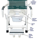 MJM International Shower Chair with 18 Inches Width, Double Drop Arms, and Commode Pail, 300 lb Capacity