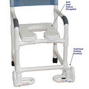 MJM International Shower Chair with 18 Inches Width, Open Front Soft Seat, Individual Wootrest, and 300 lb Weight Capacity