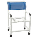 MJM International Knocked Down Mid-Size Shower Chair 22 Inch Internal Width, 3 Inch Twin Brake Casters, Open Front Seat