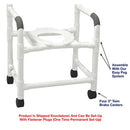 MJM International Knocked Down Mid-Size Shower Chair 22 Inch Internal Width, 3 Inch Twin Brake Casters, Open Front Seat