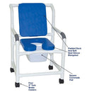 MJM International Wide Shower Chair 22 Inches with Cushioned Seat, Padded Back, and Slide-Out Commode Pail